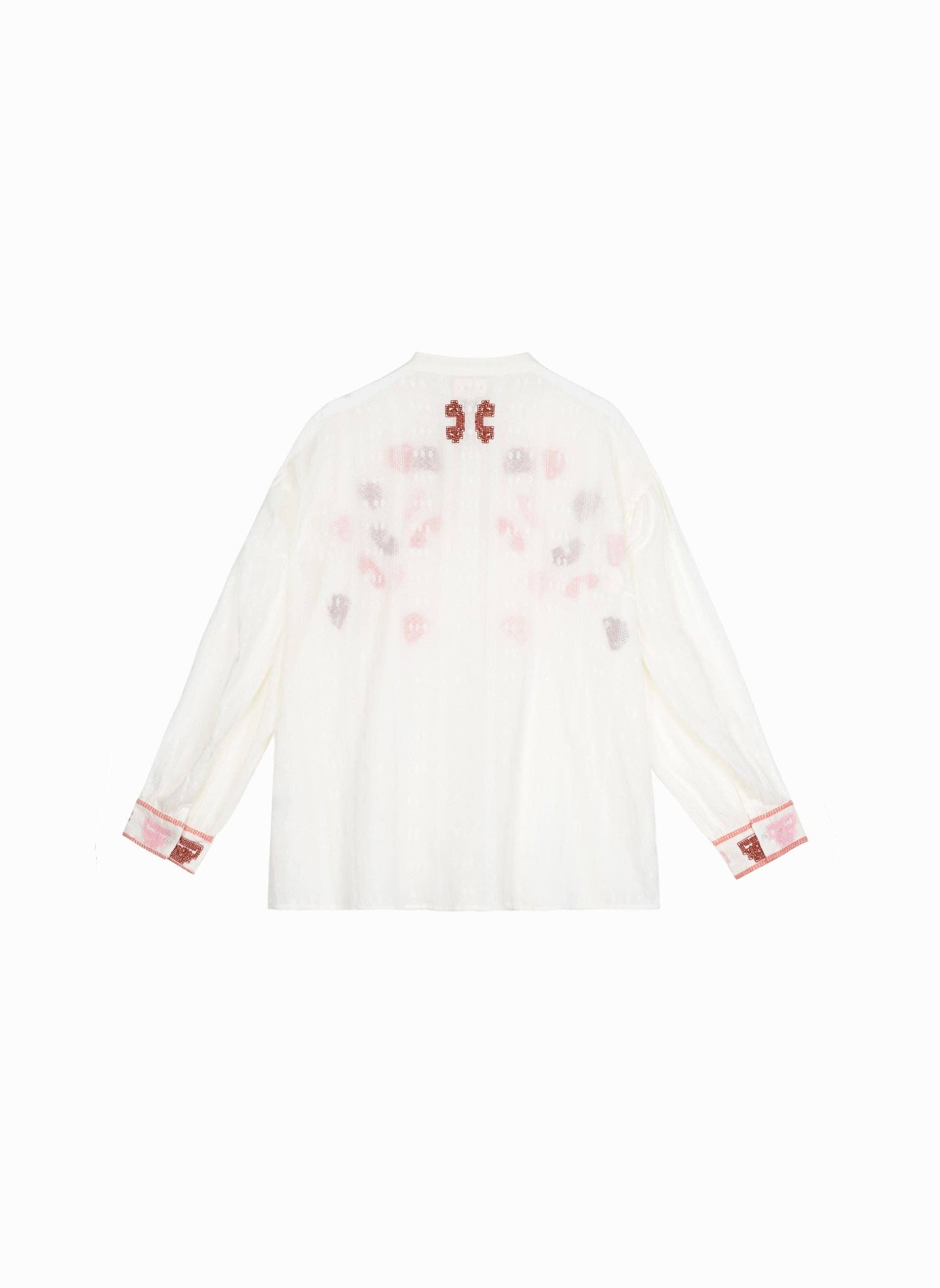 Camicia ricamata in voile di cotone ecrù