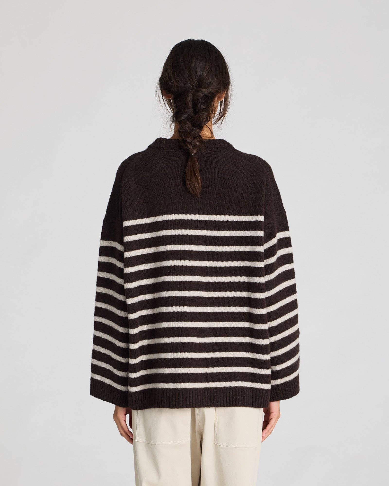 Maglione oversize a righe in lana d’agnello Barbera