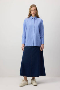 Camicia oversize a righe con inserti in chiffon