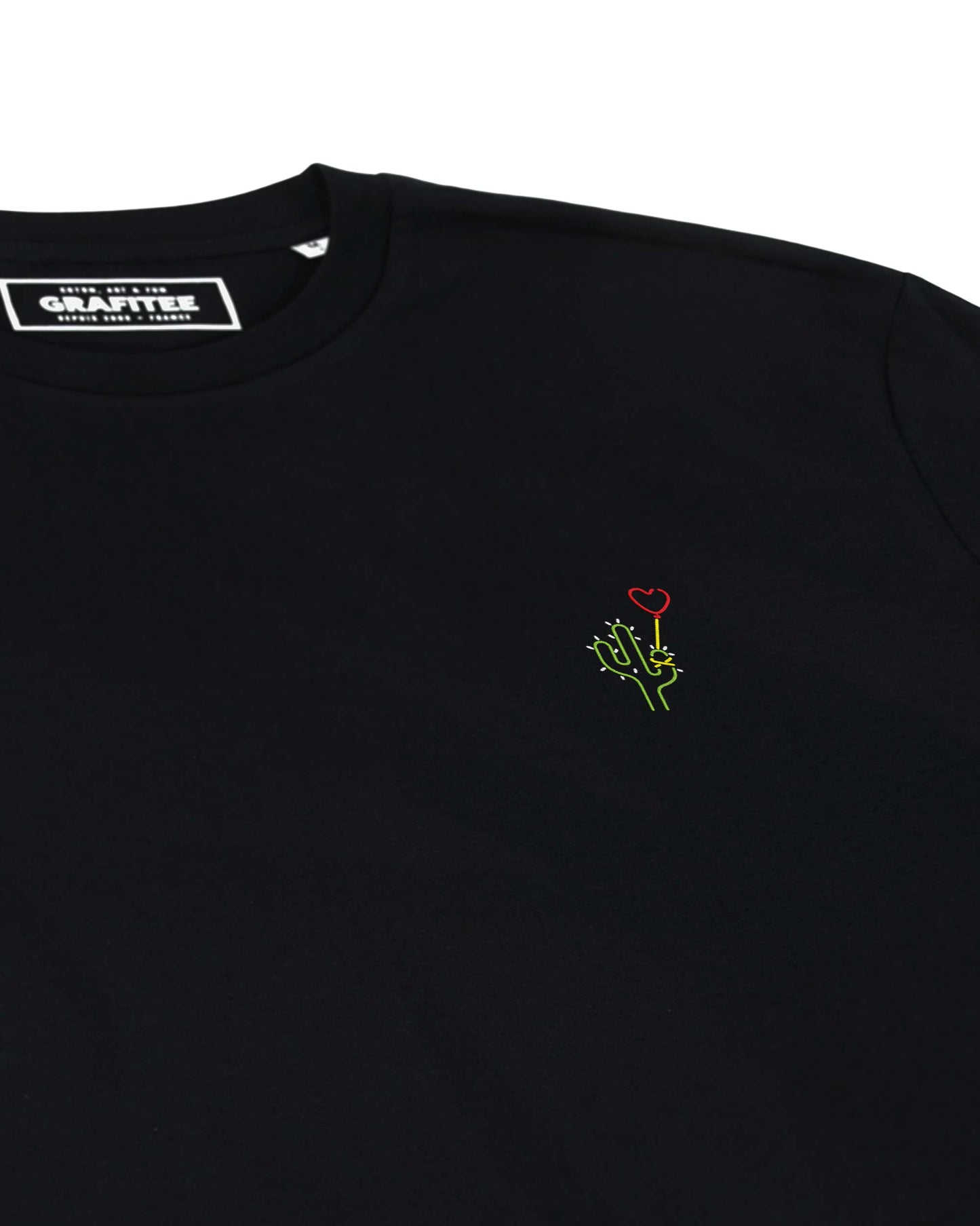 T-shirt nera ricamata Love Hurts in cotone biologico