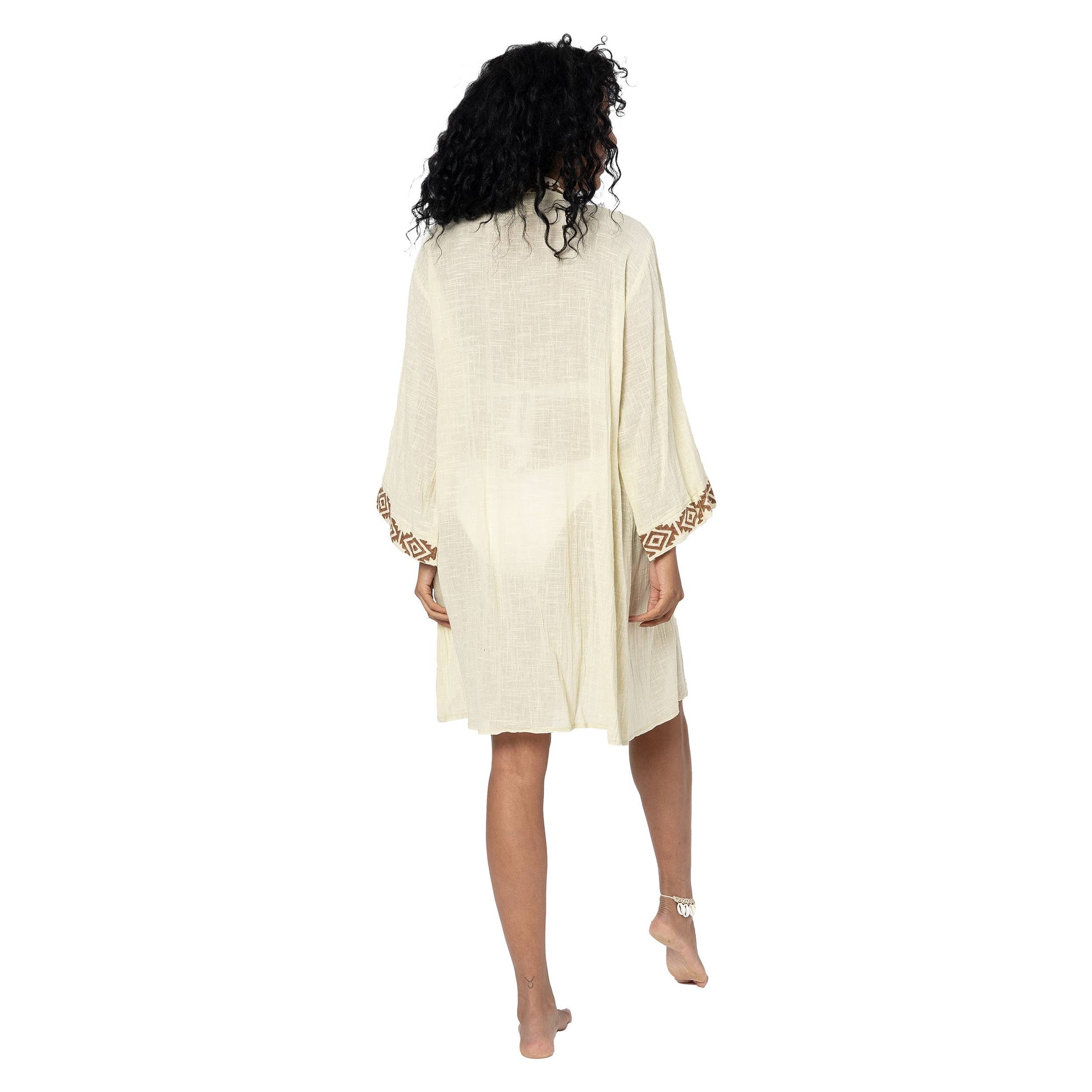Kimono estivo midi in cotone con maniche a 3/4