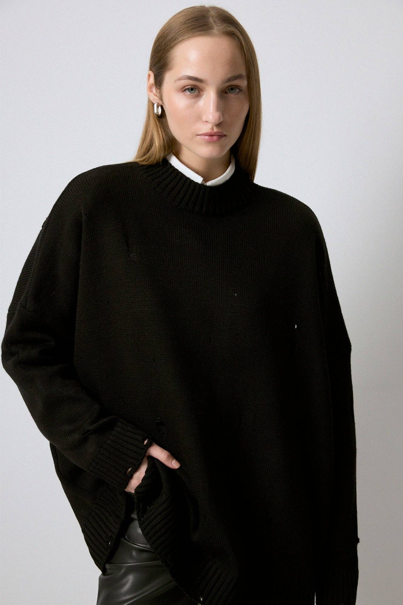 Maglione in maglia effetto distressed nero