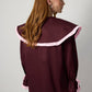 Camicia bordeaux con maxi colletto a contrasto e volant