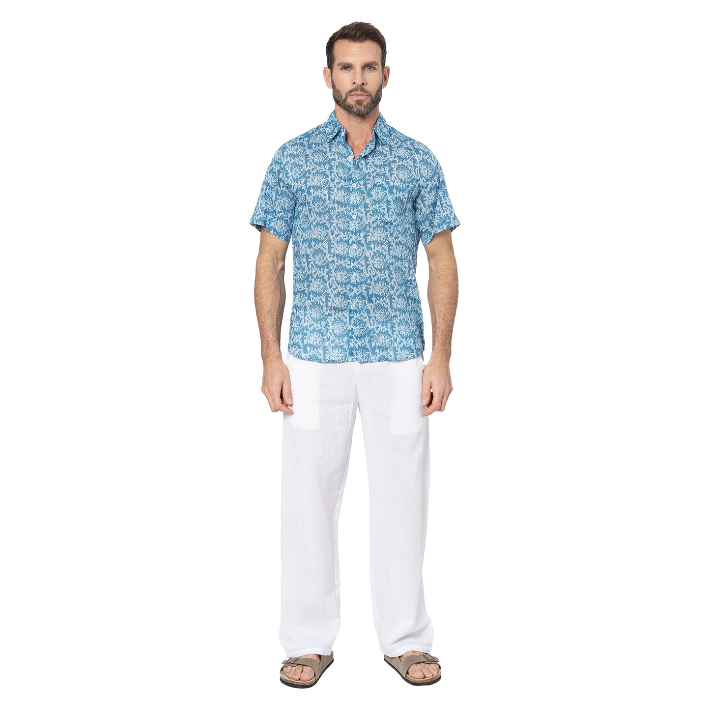 Camicia estiva a maniche corte in voile di cotone