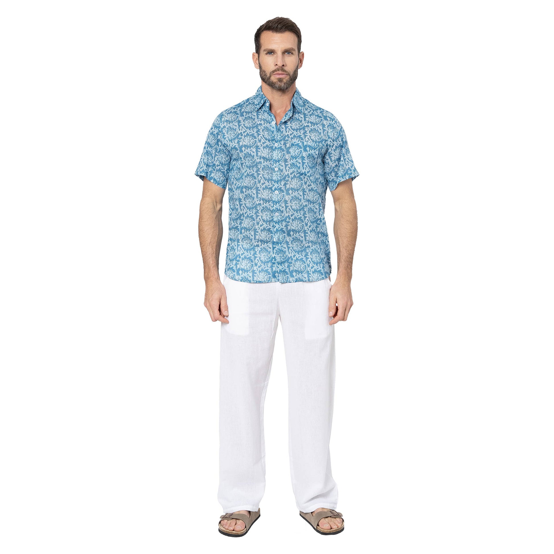 Camicia estiva a maniche corte in voile di cotone