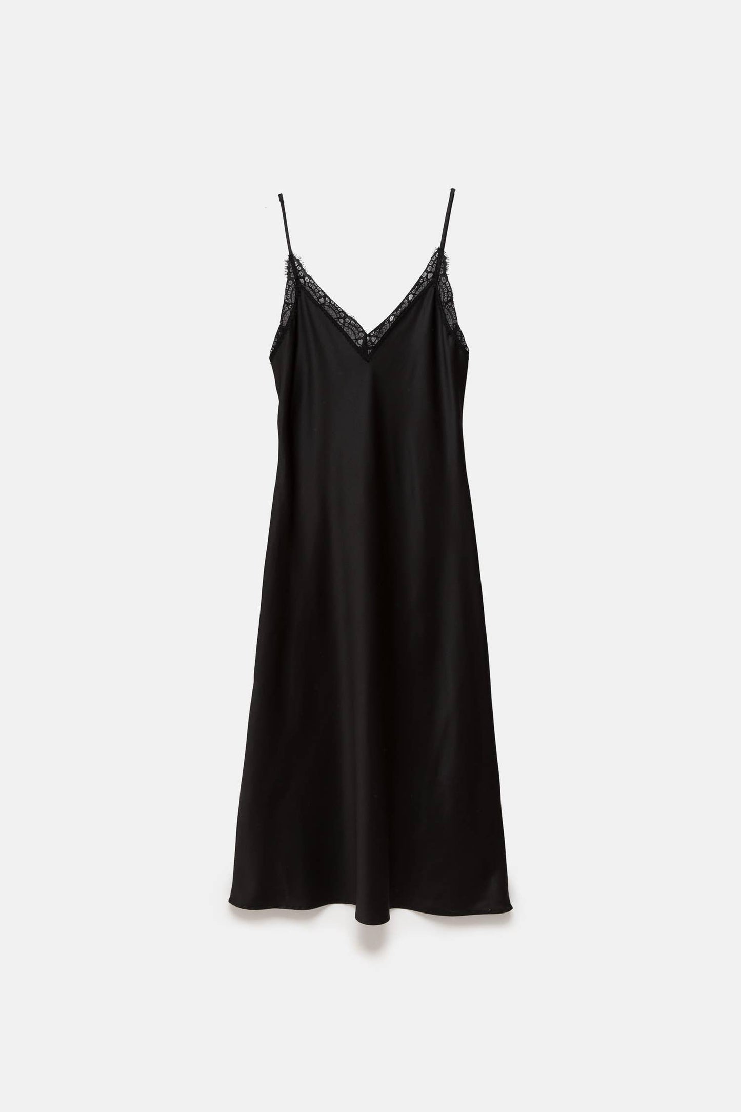 Abito midi in raso con pizzo e spalline sottili