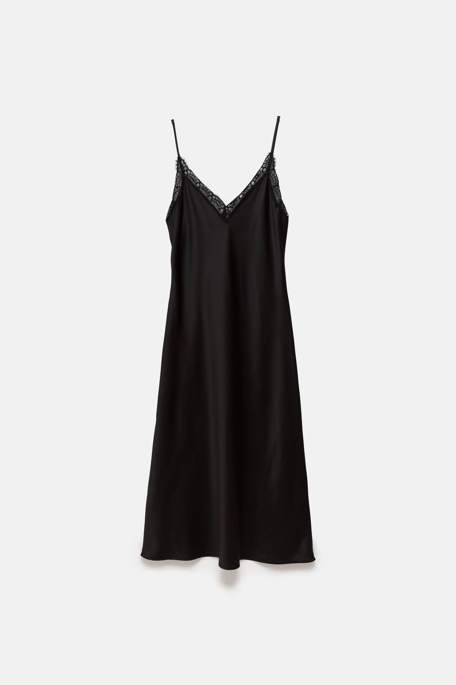 Abito midi in raso con pizzo e spalline sottili