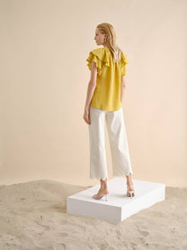Blusa in lino con volant