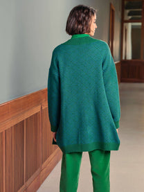 Cardigan jacquard verde con scollo a V