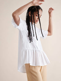 Blusa Plumetis in Cotone Bianco