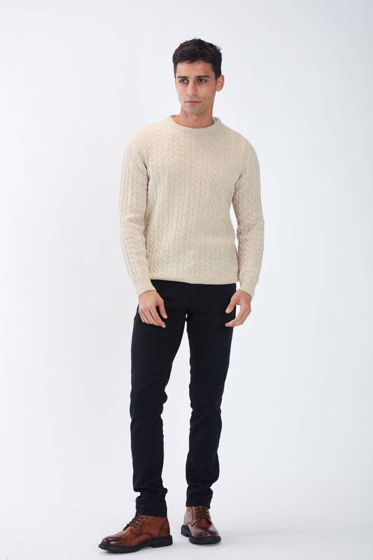 Maglione a trecce in lana beige