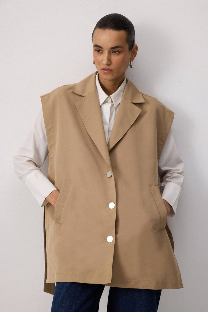 Gilet oversize con spacchi color visone