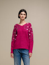 Maglione in maglia con paillettes sulle maniche