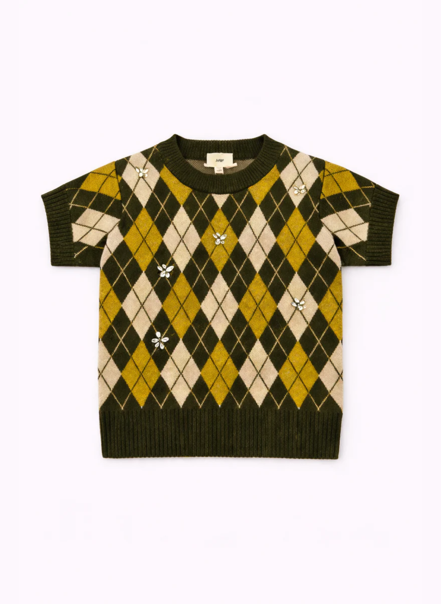 Maglione tricot a rombi verde militare