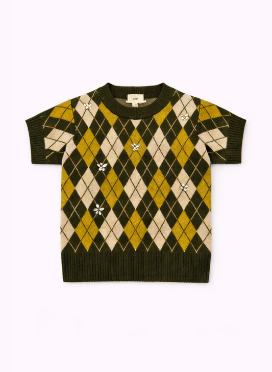 Maglione tricot a rombi verde militare