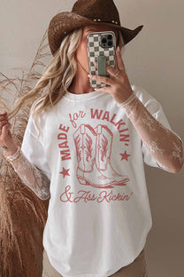 T-shirt oversize con grafica western fatta a mano