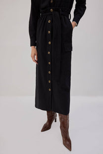 Abito chemisier cargo lungo nero in cotone