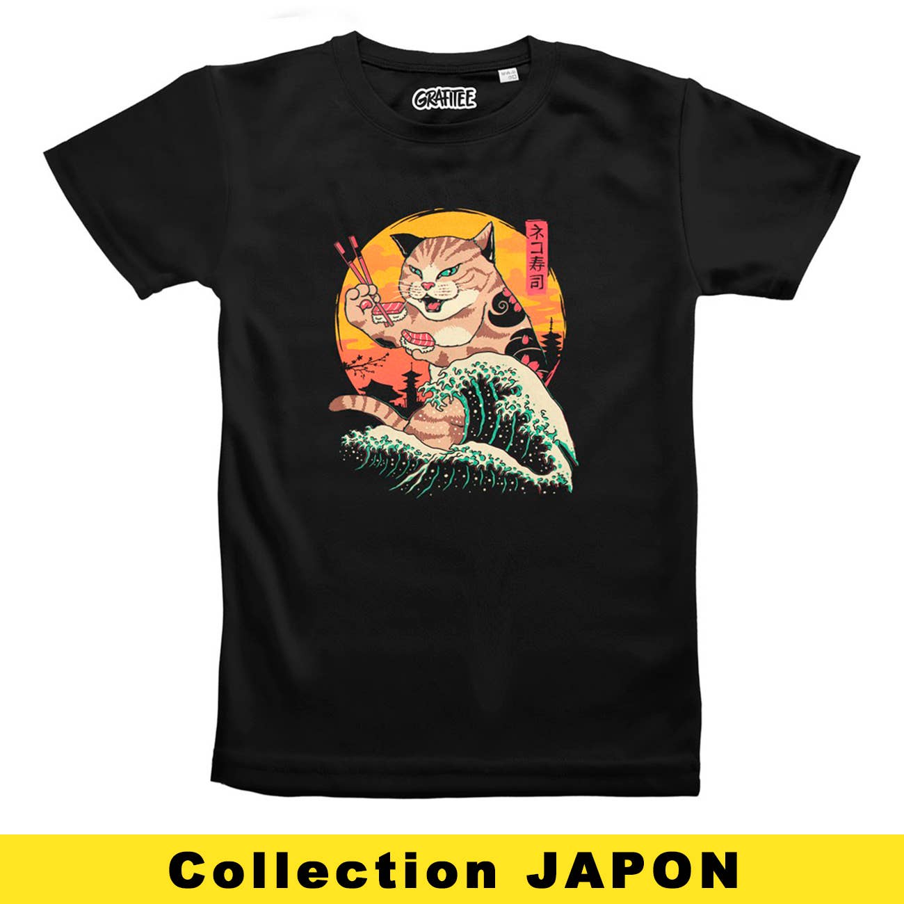 T-shirt Neko Sushi con stampa manga giapponese