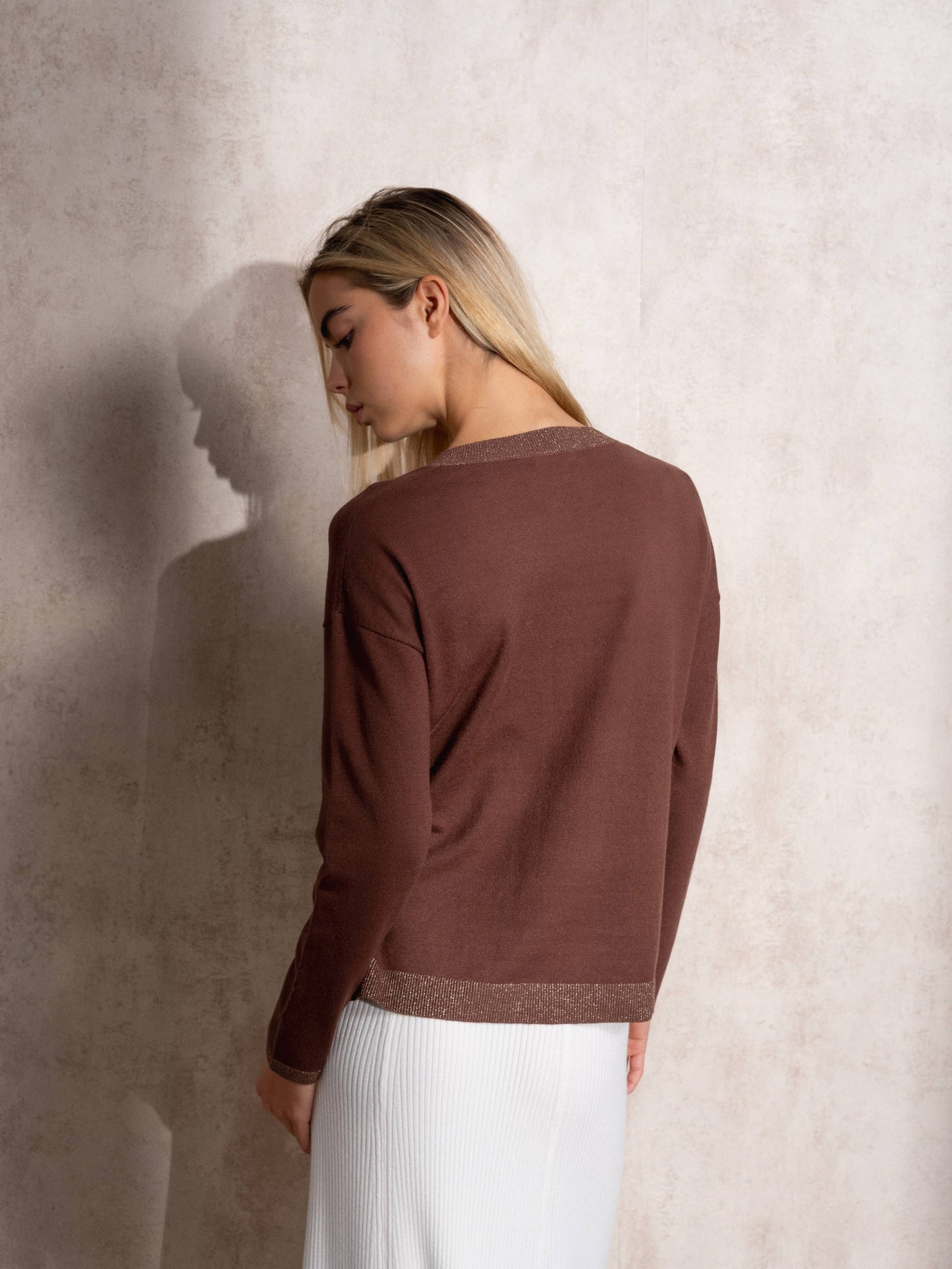 Maglione in maglia lurex con scollo a V
