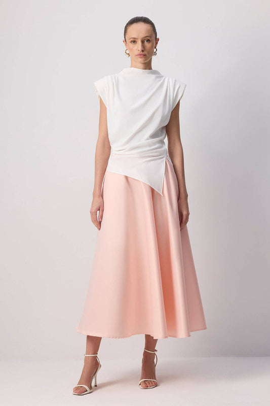 Gonna lunga in satin a vita alta rosa baby