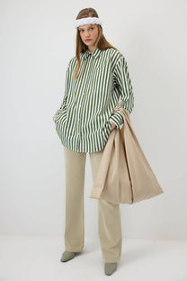 Camicia oversize a righe verdi in viscosa