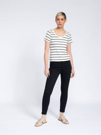 T-shirt donna a righe in misto cotone