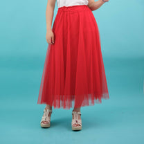 Gonna midi in tulle con fodera e vita elasticizzata