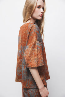 Blusa in tessuto strutturato con maniche a 3/4