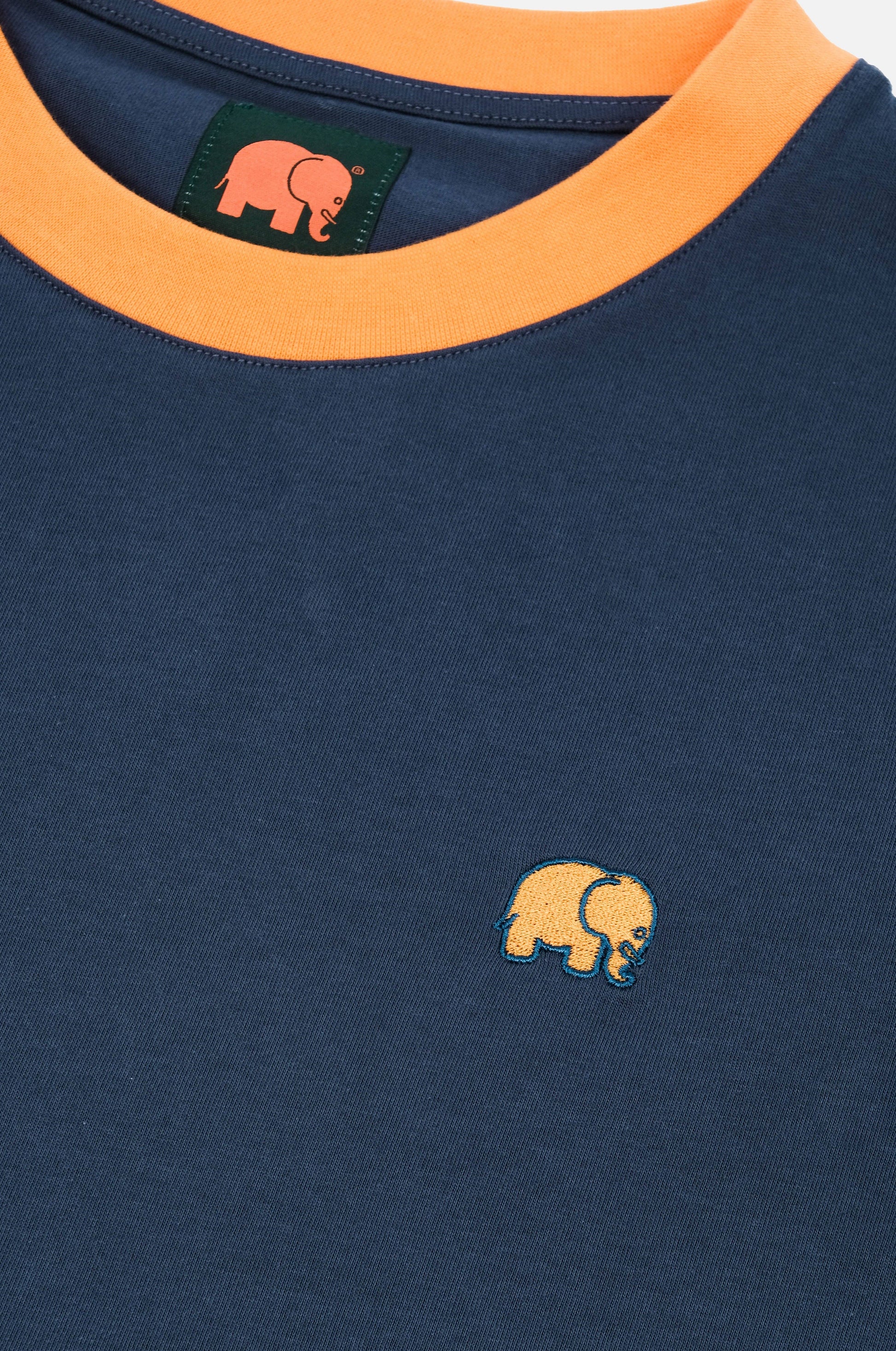 T-shirt donna color block blu con ricamo elefante