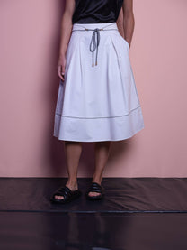 Gonna midi in cotone con coulisse e impunture a contrasto