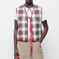 Gilet trapuntato tartan con scollo a V e laccio frontale