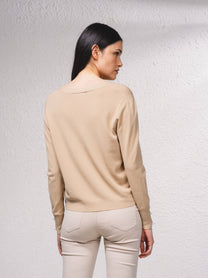 Maglione cache-cœur in maglia fine con perle