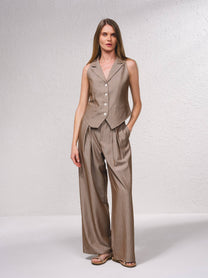 Gilet sartoriale con bottoni gessato marrone