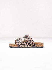 Sandali bassi animalier con fibbie gioiello