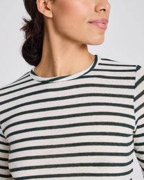 Top in lana a righe verde oliva scuro