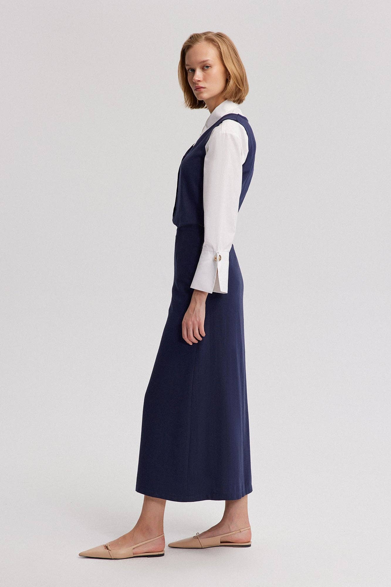 Gilet in cotone testurizzato con bottoni blu navy