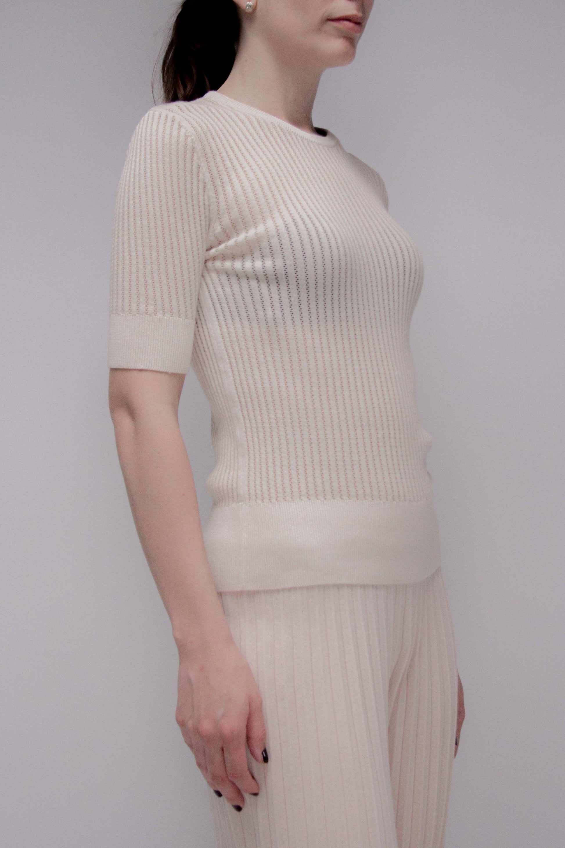 T-shirt in cotone fine con micro pointelle
