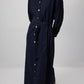 Abito camicia midi in popeline blu navy con cintura