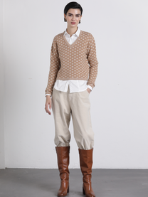 Maglione jacquard con scollo a V in lana e cashmere