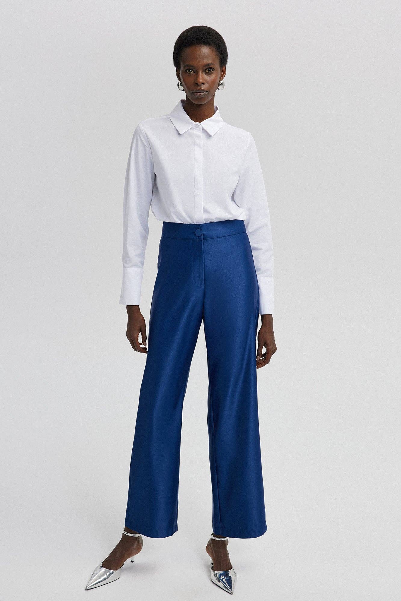 Pantaloni palazzo in satin blu