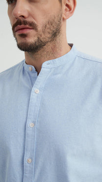 Camicia oxford blu con collo alla coreana