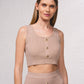 Top corto in maglia a costine con bottoni