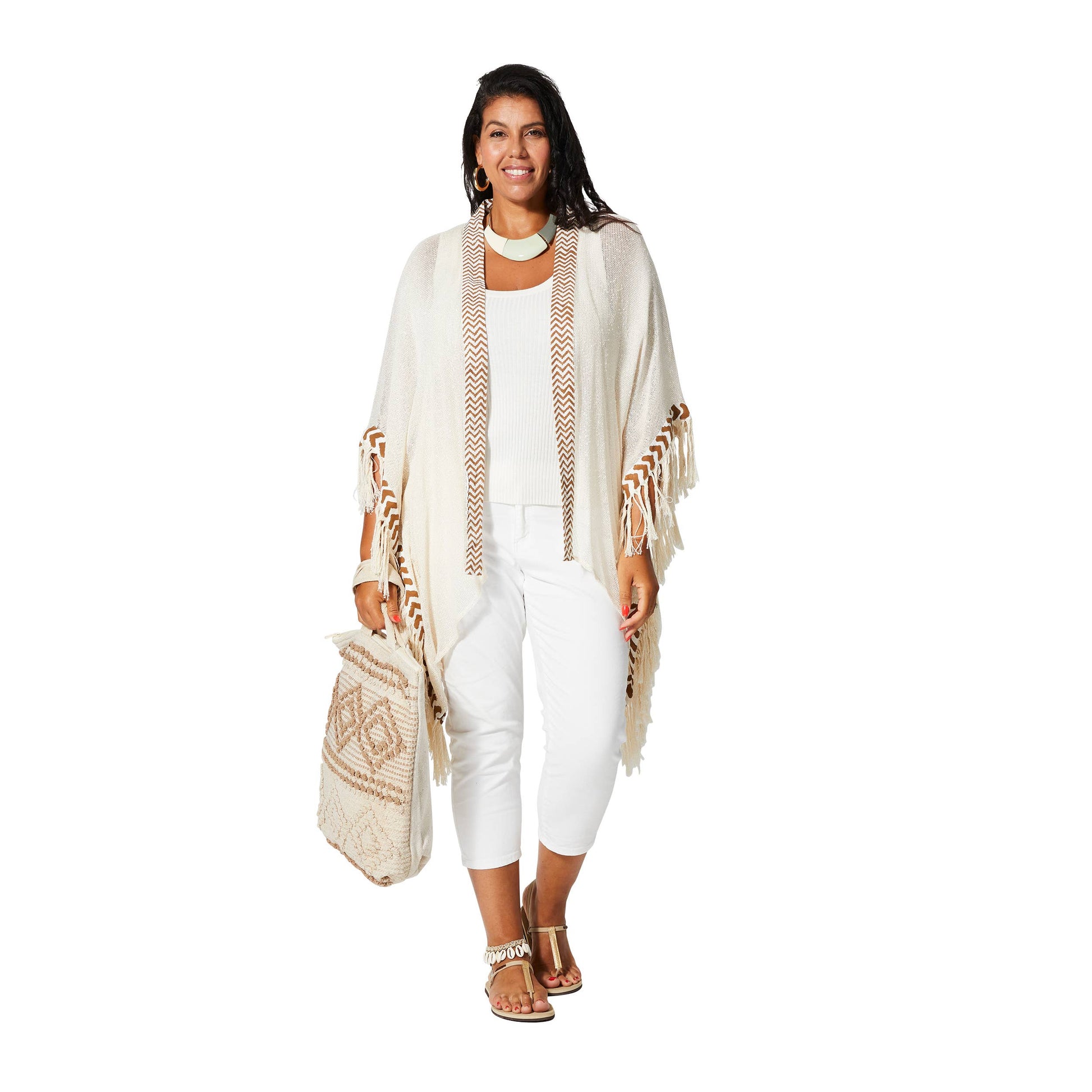 Kimono estivo corto con frange e maniche 3/4