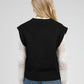 Cardigan smanicato Nolwen nero con ricamo di perle