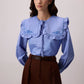 Camicia blu con colletto alla marinara arricciato