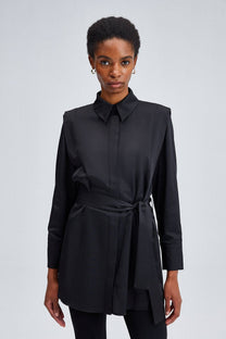 Camicia in popeline con cintura