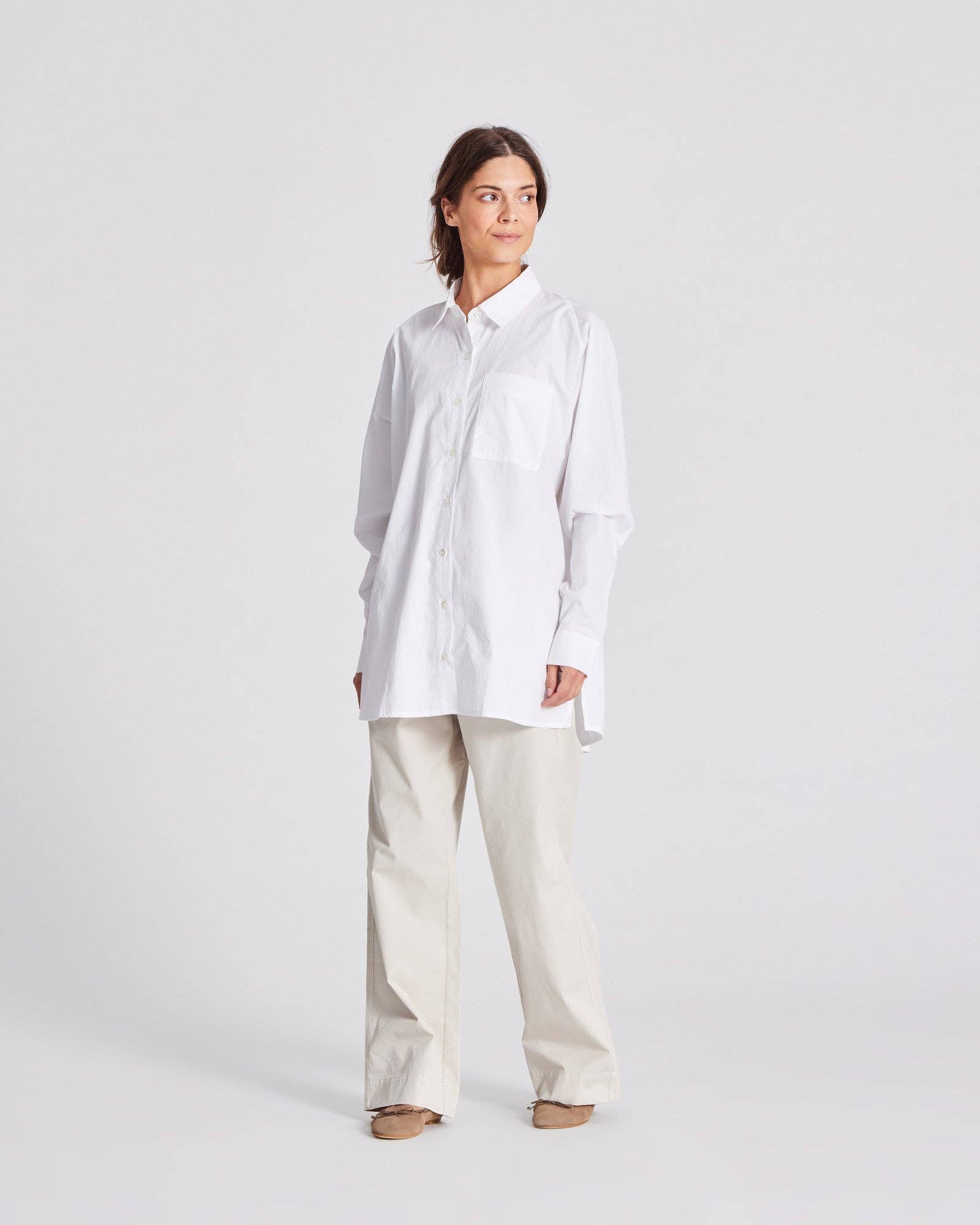 Camicia lunga in popeline di cotone biologico bianca