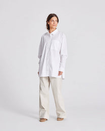 Camicia lunga in popeline di cotone biologico bianca