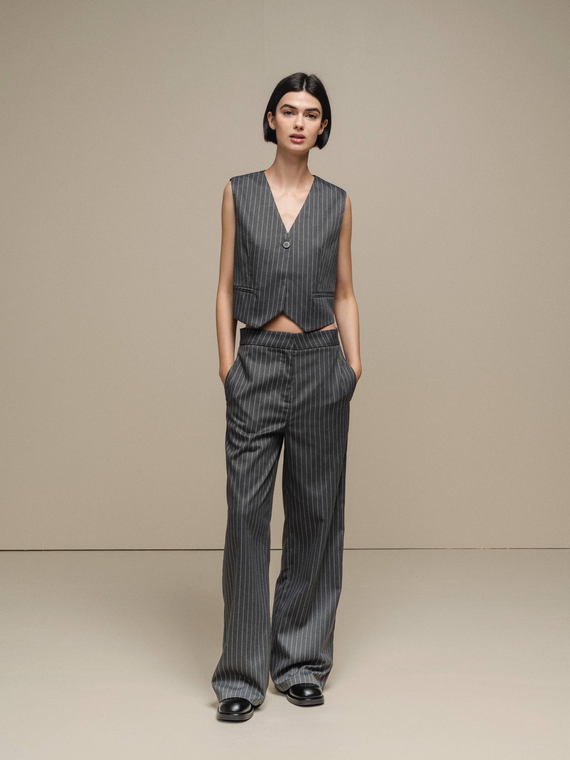 Gilet donna gessato grigio