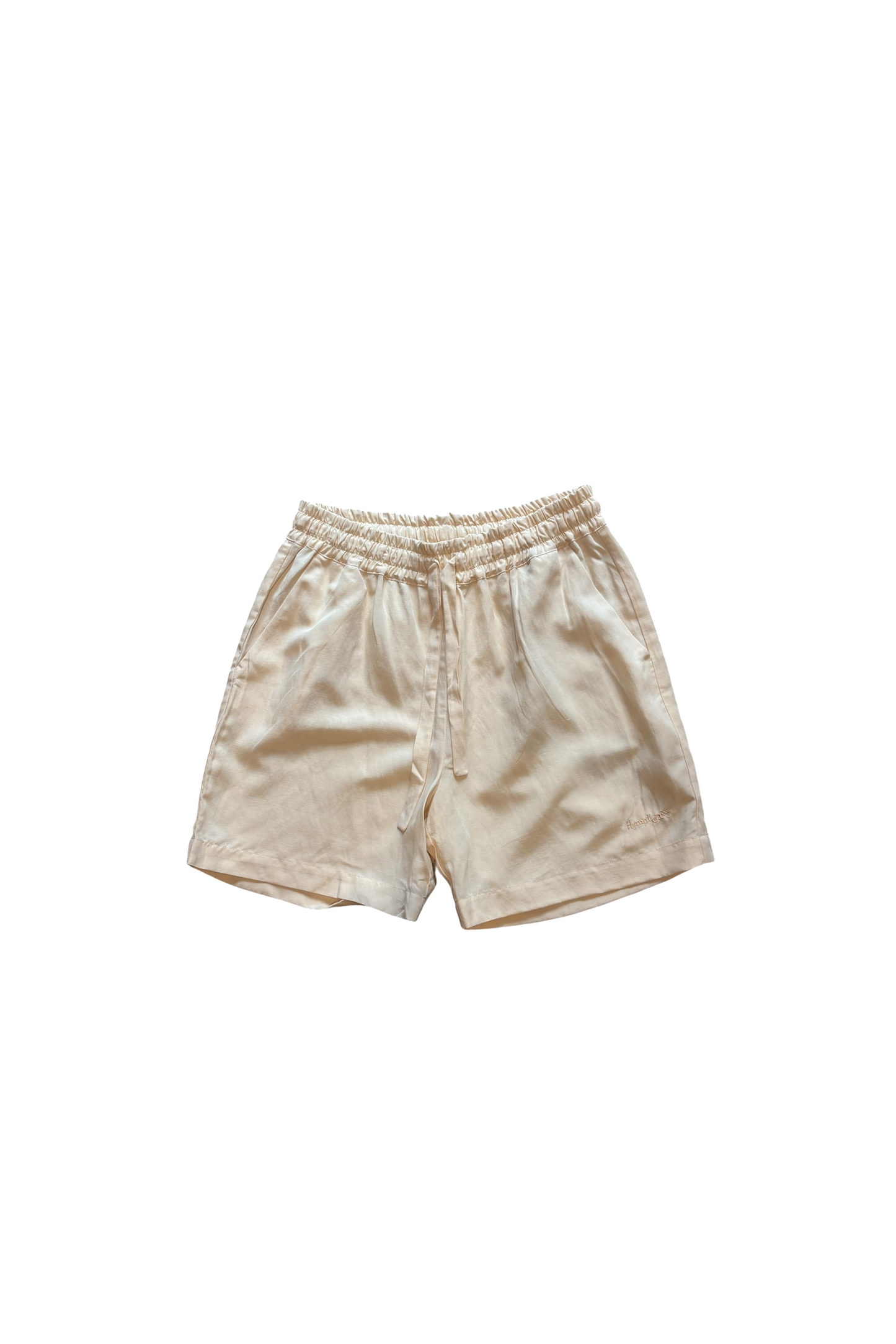 Shorts in lino color sabbia con logo ricamato